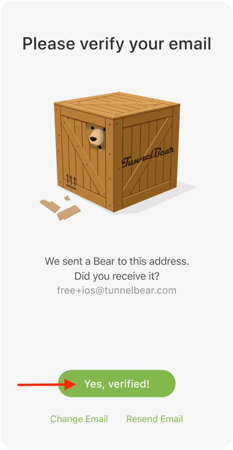 tunnelbear verify your email